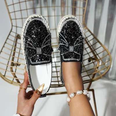 Casual Fashion Plus Size Bow Sequin Platform Loafers