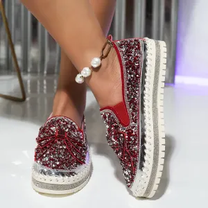 Casual Fashion Plus Size Bow Sequin Platform Loafers