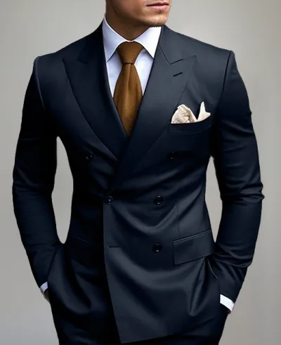 Men'S Fashion Casual Business Solid Color Side Split Double-Breasted Coat Pants Suit Two-Piece Set