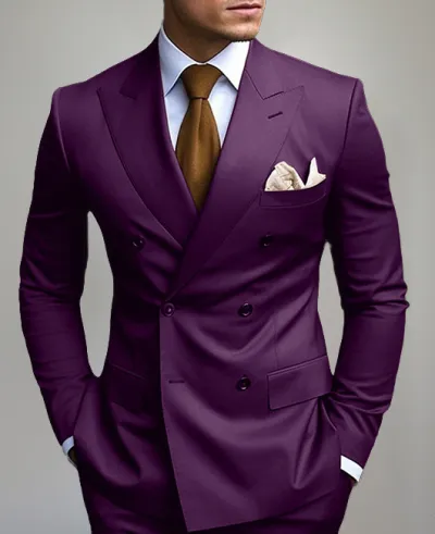 Men'S Fashion Casual Business Solid Color Side Split Double-Breasted Coat Pants Suit Two-Piece Set