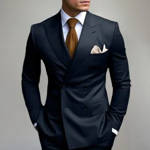 Men'S Fashion Casual Business Solid Color Side Split Double-Breasted Coat Pants Suit Two-Piece Set