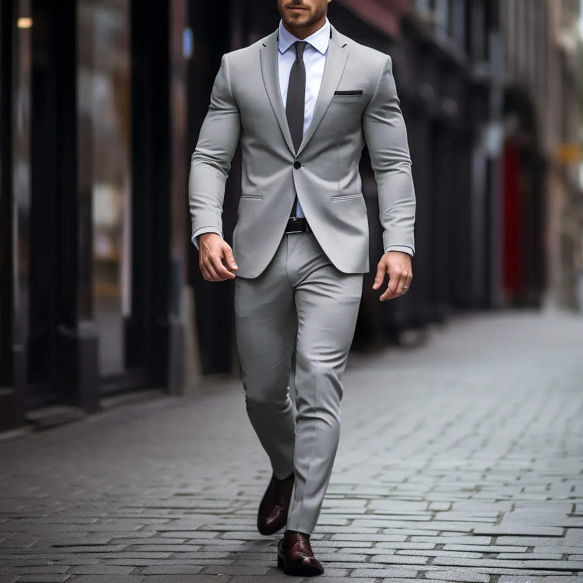 Men'S Fashion Business Wedding Long-Sleeve Coat Slim-Fit Pants Suit Two-Piece Set