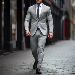 Men'S Fashion Business Wedding Long-Sleeve Coat Slim-Fit Pants Suit Two-Piece Set