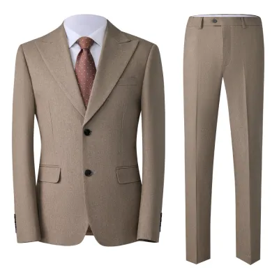 Men'S Fashion Banquet Wedding Solid Color Long-Sleeve Coat Slim-Fit Pants Suit Two-Piece Set