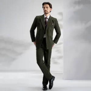 Men'S Fashion Casual Business Corduroy Double-Breasted Jacket Slim-Fit Pants Suit Two-Piece Set