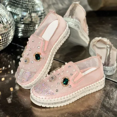 Casual Plus Size Rhinestone Platform Loafers