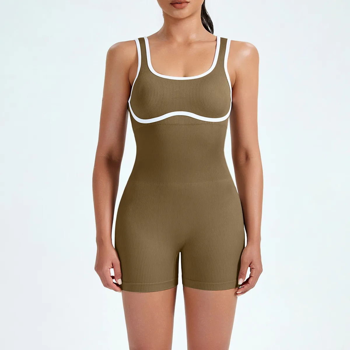 Women Fashion Color-Block Sleeveless Seamless Tight Yoga Sports Rompers