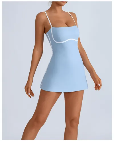 Women Fashion Color-Block Spaghetti Strap Sports Tennis Dress