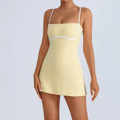Women Fashion Color-Block Spaghetti Strap Sports Tennis Dress