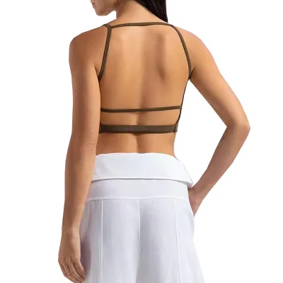 Women Fashion Sexy Solid Color Backless High Elastic Quick-Drying Yoga Sports Bra