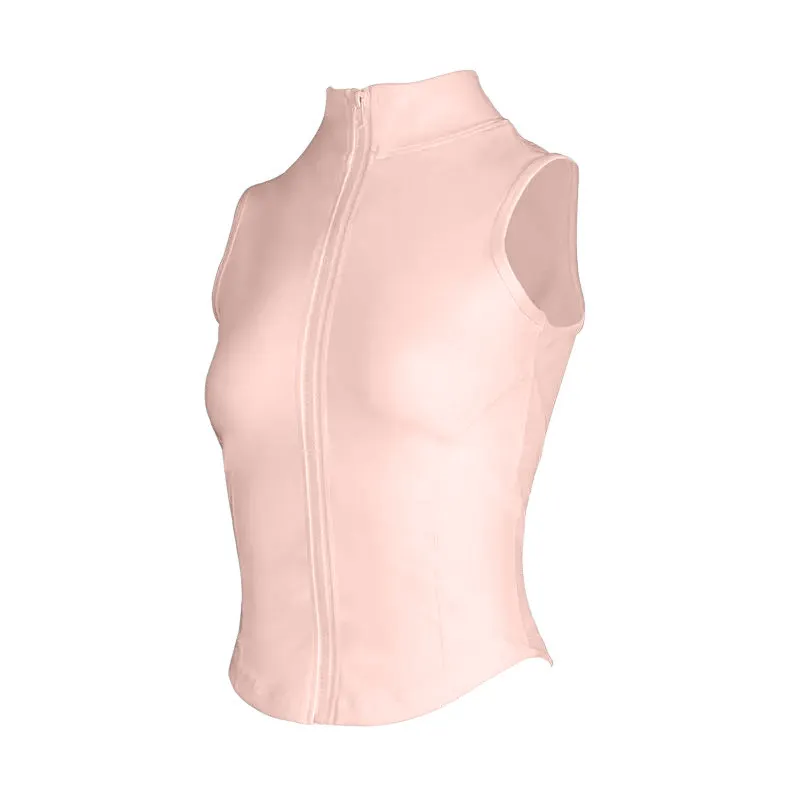 Women Fashion Summer Solid Color Slim-Fit Thin Vertical Collar Sleeveless Sports Yoga Top