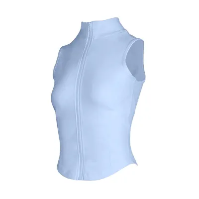 Women Fashion Summer Solid Color Slim-Fit Thin Vertical Collar Sleeveless Sports Yoga Top