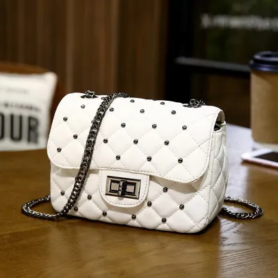 Women Fashion Simple Solid Color Rhombic Chain Shoulder Bag