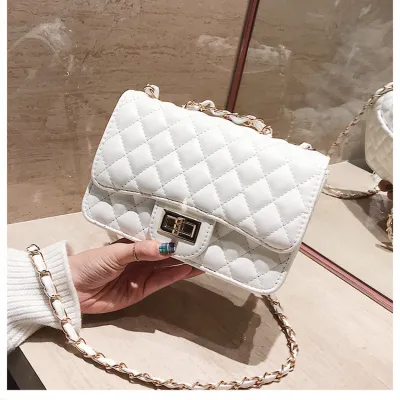 Women Fashion Solid Color Rhomboid Chain Small Square Shoulder Bag