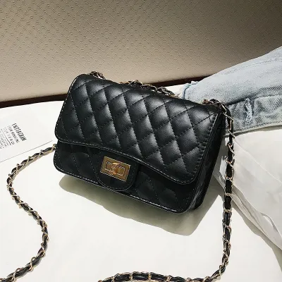 Women Fashion Solid Color Rhomboid Chain Small Square Shoulder Bag