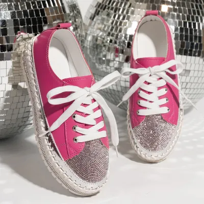 Fashionable Large Platform Rhinestone Lace-Up Shoes