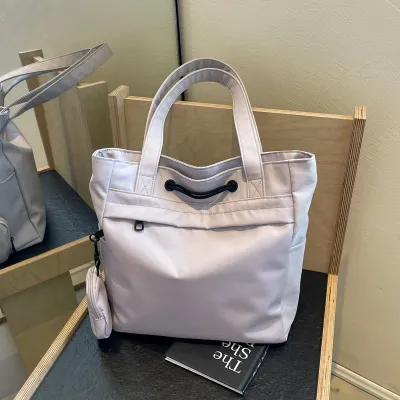 Women Fashion Casual Solid Color Large Capacity Nylon Cloth Drawstring Tote Bag