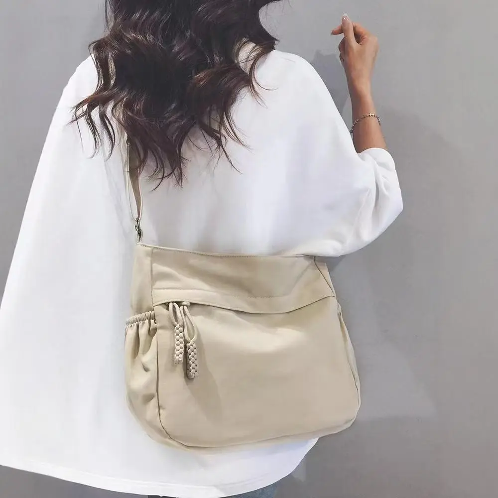 Women Fashion Casual Simple Solid Coolor Large Capacity Canvas Crossbody Bag