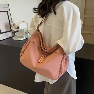 Women Fashion Casual Simple Solid Coolor Large Capacity Canvas Crossbody Bag