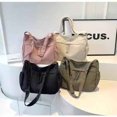 Women Fashion Casual Simple Solid Coolor Large Capacity Canvas Crossbody Bag