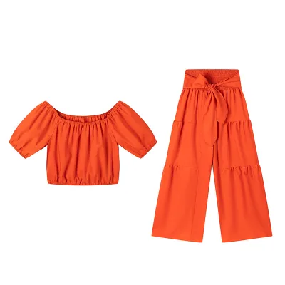 Women Fashion Casual Solid Color Short Sleeve Top And Wide Leg Pants Two-Piece Set