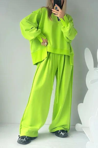 Autumn Women Casual Athleisure Solid Color Sweatshirt And Pants Two-Piece Set
