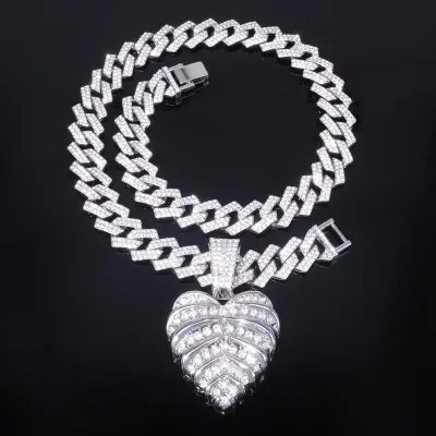 Fashion Street Hip Hop Heart Shaped Rhinestone Cuban Necklace
