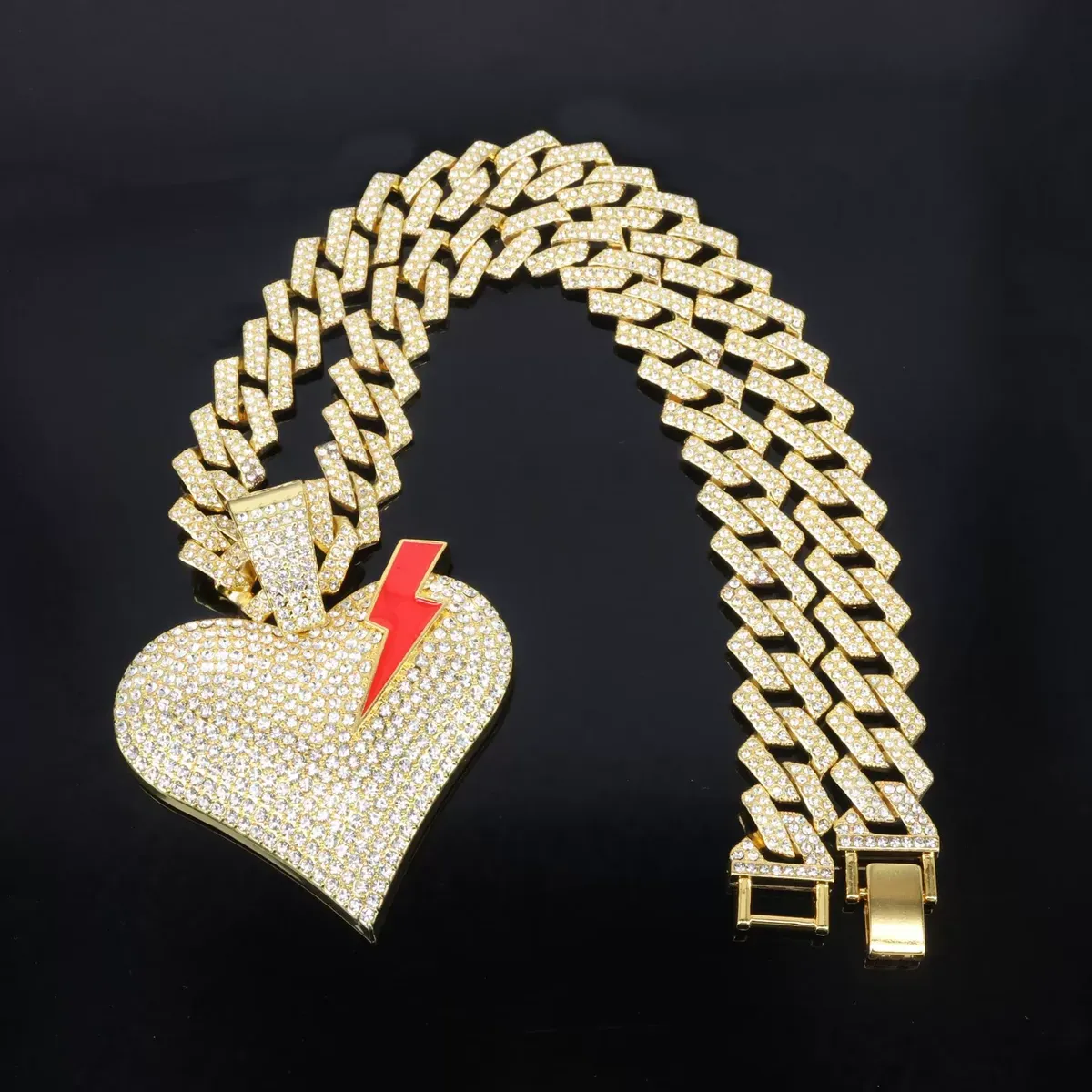 Street Hip Hop Alloy Rhinestone Heart Shape Cuban Necklace