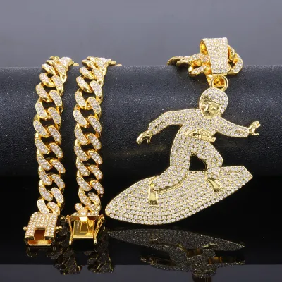 Hip-Hop Style Personality Rhinestone Skateboard Pendant Necklace