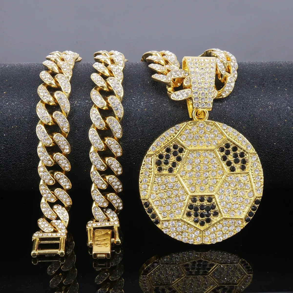 Hip Hop Style Personalized Rhinestone Football Pendant Necklace