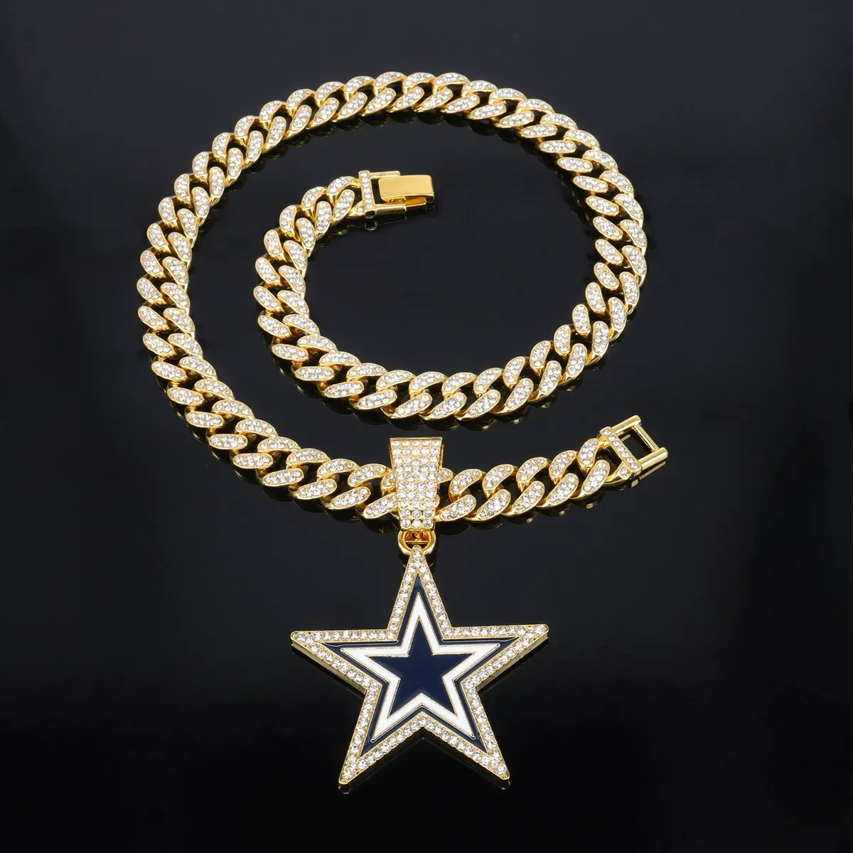 Hip Hop Fashion Rhinestone Pentagram Pendant Necklace