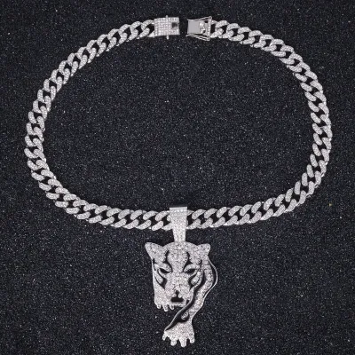 Fashion Hip Hop Rhinestone Leopard Necklace