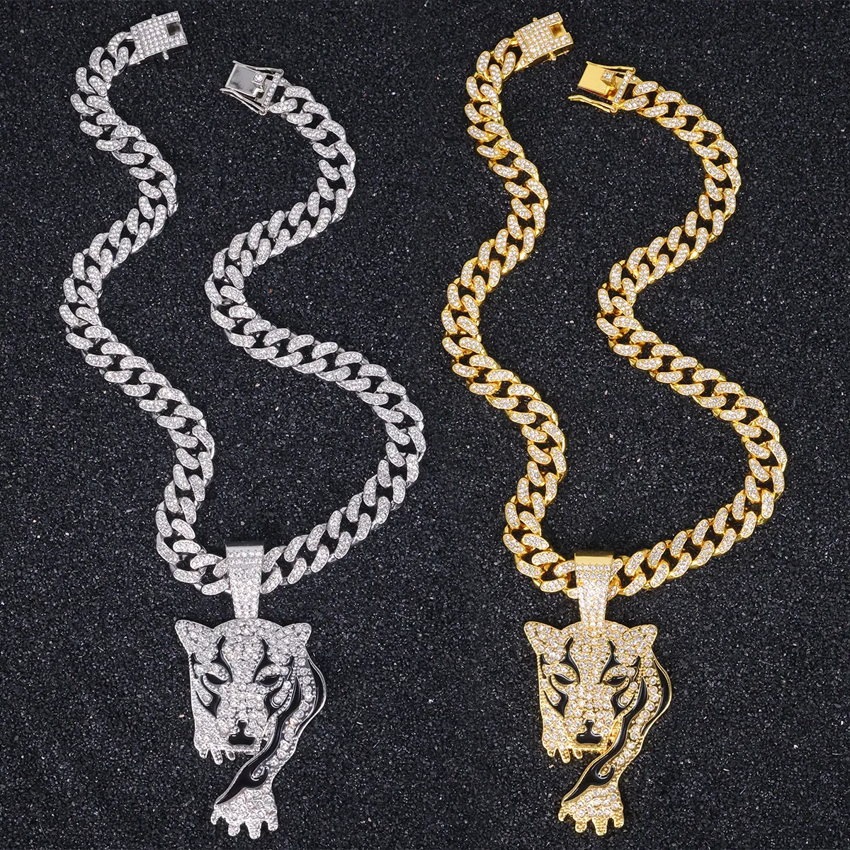 Fashion Hip Hop Rhinestone Leopard Necklace