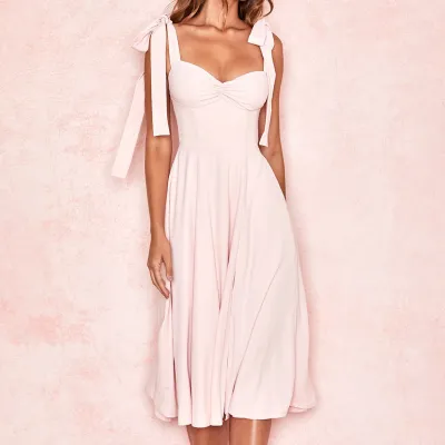 Women'S Fashion Casual Solid Color Strap Midi A- Line Dress