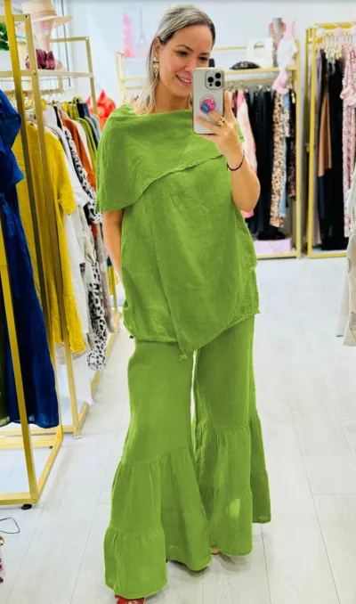 Women Casual Cotton Linen Loose Top And Pants Two-Piece Set
