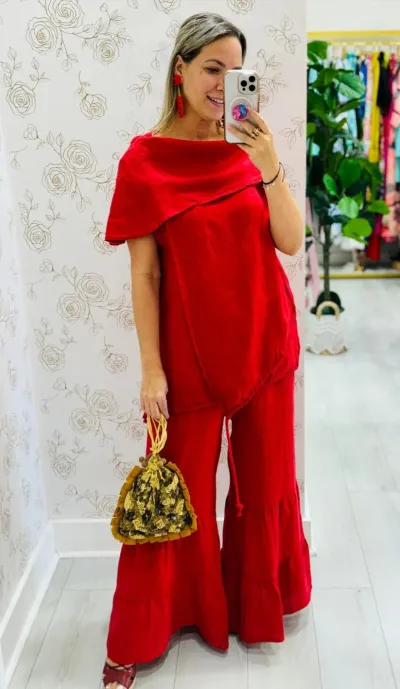 Women Casual Cotton Linen Loose Top And Pants Two-Piece Set