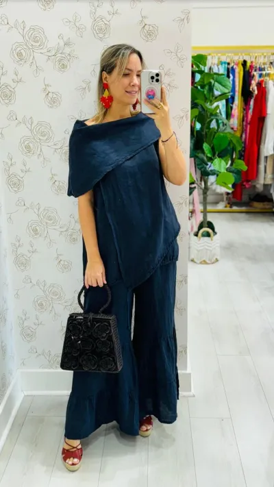 Women Casual Cotton Linen Loose Top And Pants Two-Piece Set