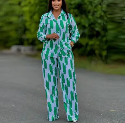 Autumn Women Casual Fashion Stripe Shirt And Pants Two-Piece Set