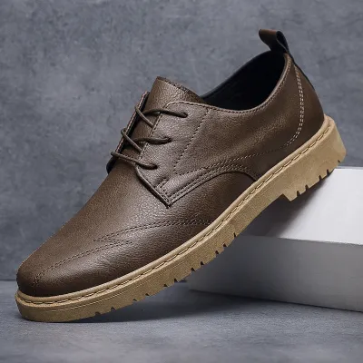 Men Fashion Casual Simple Solid Color Waterproof Non-Slip Business Leather Shoes