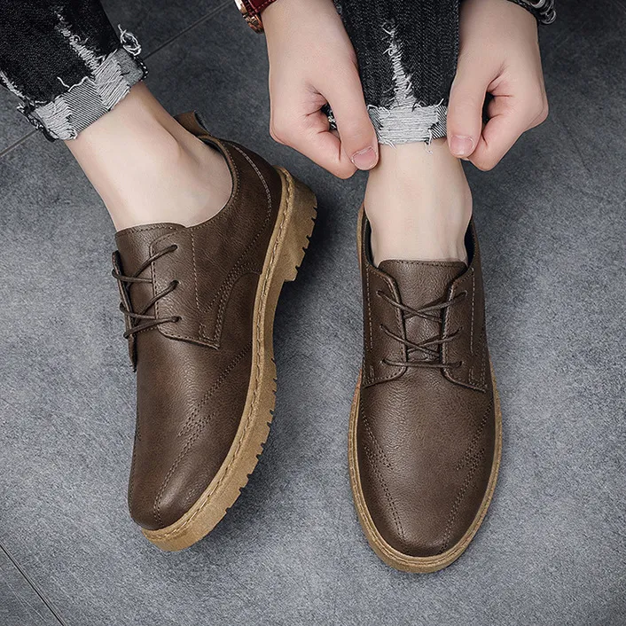 Men Fashion Casual Simple Solid Color Waterproof Non-Slip Business Leather Shoes