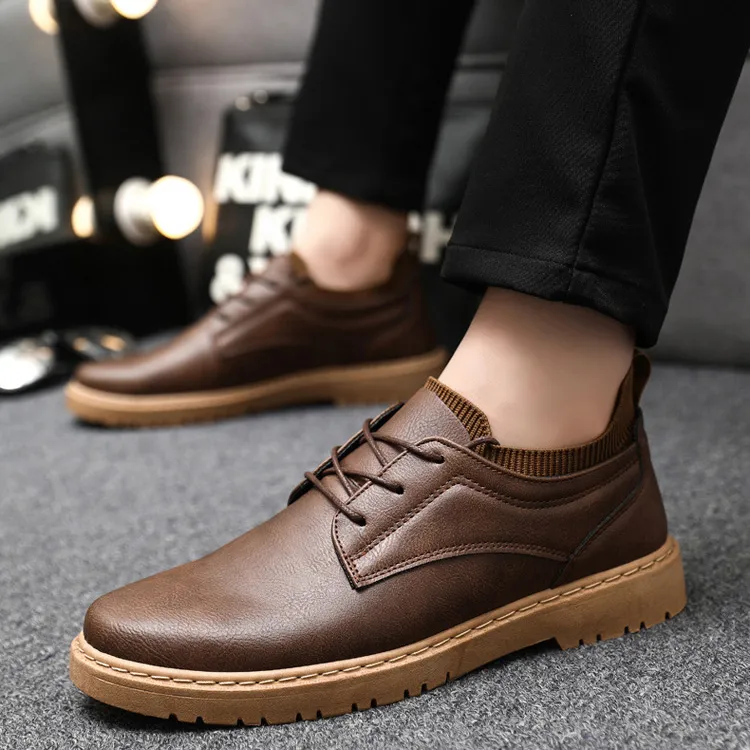 Men'S Fashion Casual Business Low-Top Lace-Up Soft Sole Leather Shoes