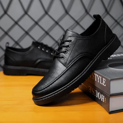 Men Fashion Casual Simple Solid Color Lace-Up Leather Shoes