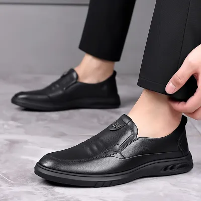 Men'S Fashion Business Soft-Soled Non-Slip Slip-On Leather Shoes