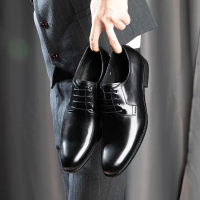 Men Fashion Casual Business Wood Grain Lace-Up Leather Shoes