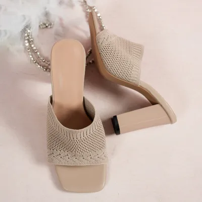 Women Plus Size Fashionable Square-Head Heeled Slippers