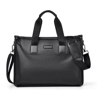 Men'S Fashin Simple Solid Color Pu Shoulder Handbag Business Briefcase