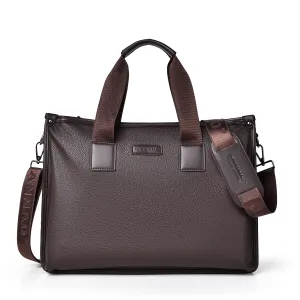 Men'S Fashin Simple Solid Color Pu Shoulder Handbag Business Briefcase