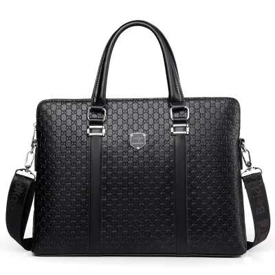 Men Fashion Casual Embossed Business Large Capacity Handbag Computer Briefcase