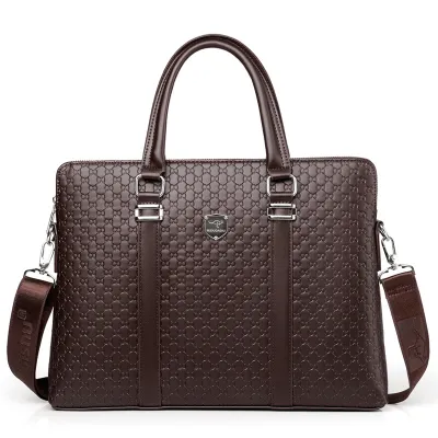 Men Fashion Casual Embossed Business Large Capacity Handbag Computer Briefcase