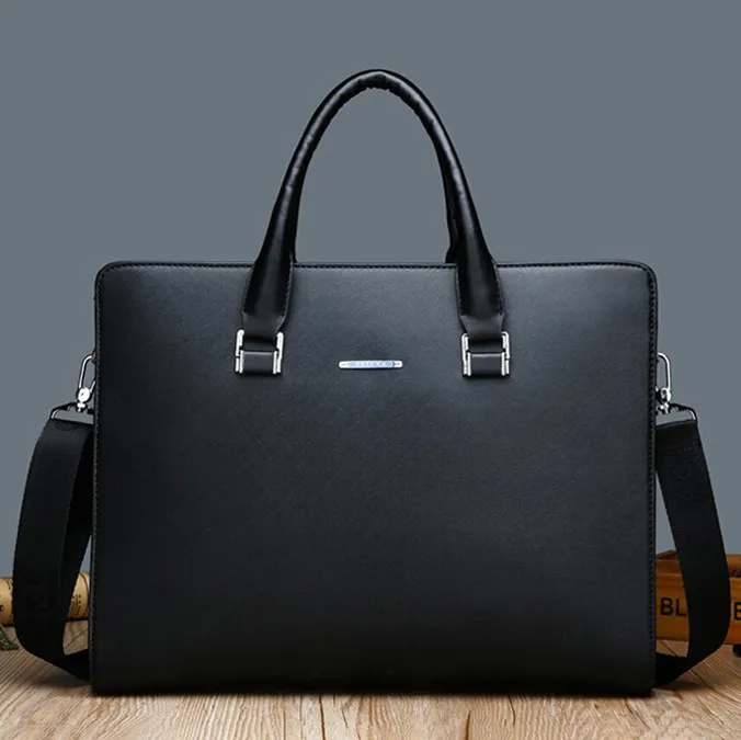 Men Fashion Casual Solid Color Large Capacity Business Portable Shoulder Crossbody Computer Briefcase